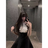Rich Family Gold High-End Black Sleeveless Vest Dress Summer Lace Design Feeling Waist Word Fluffy Skirt