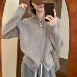 Fashion Zipper Knit Coat Top Sweater Women's Autumn And Winter New High-End Design Casual Knitting Cardigan Tide