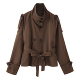 Autumn New Double-Dled Buckle With Long-Sleeved Short-Sleeved Wind Coat