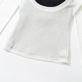 Korean Hottie Hanging Neck With Chest Pad Black Chest Vest Folded Low-Neck Long-Sleeved T-Shirt Two Sets Of Women