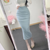 Korean Temperament Gray Folded Skirt Open Skirt In The Long Skirt Of The Long Skirt Set Thin Cover Autumn New Bag Hips