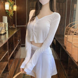 White V-Neck Thin Thin Cardigan Coat Female Button Sunscreen Slim Thin Short Top Female South Korea