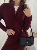 Autumn And Winter New High-End Half-Zip Knitted Dress Women Loose Thin Long Temperament Sweater Dress