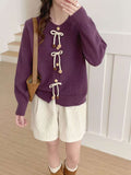 National Style Design Buckle Round Collar Knitted Jersey Women's Spring And Autumn New Fashion Loose Leisure Sweater