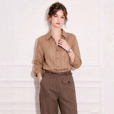 Rejuveto Money Wind Collar Striped Hollow Long-Sleeved Shirt 2026 Early Autumn New Unique Beautiful Temperament Thin Top