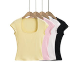 Purely Want Small Lace U Collar Tight Short-Sleeved T-Shirt Women's Summer Elastic Base Slim Bottom Small Top