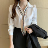 New White Chiffon Shirt Women Design Sense Niche Temperament Professional Shirt Long-Sleeved Thin Top