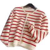 Casual Black And White Striped Small Fragrant Knitted Cardigan Women's New Autumn And Winter Wear Short Sweater Jacket