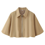 Summer New Two-Color Short-Sleeved Zipper Jacket 100-Folded Lantern Tidop Skirt Set