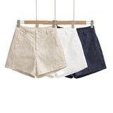 Flax Casual Five-Point Short Women 2026 Summer New Solid Color High-Waist Pocket Thin A-Word Broad-Legged Hot Pants
