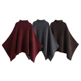 Autumn And Winter New Asymmetric Half-High Collar Knitted Cloak Coat 3739027