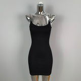 Light Apricot Double U-Neck Tight Body Thin Sling Bag Hip Dress Skirt Pure Hot Girl Short Dress New Summer