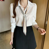 New White Chiffon Shirt Women Design Sense Niche Temperament Professional Shirt Long-Sleeved Thin Top