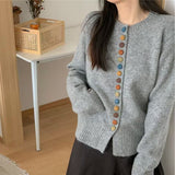 Autumn And Winter Buckle Knitted Shirt Jacket Women's Spring And Autumn New Loose Sweater Gray Spring Dress Women's Clothing