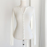 Korean V-Neck Button Knitted Cardigan Long Sleeves Pink Wood Ear Casual Temperament Coat Autumn Coat Dress Girl Body