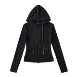 Relaxing Deheder Red Sports Set Long Sleeved Hooded Zippered Coat Lazy Loose Drawn Legs