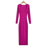 Pure Hot Babes Temperament Square Long Sleeve Knitted Dress Women Autumn Waists Thin Bottoms And Hips Long Skirt