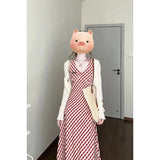 Small Retro Lattice Thin Design Dress Wearing A Neck Dress Beautiful Seaside Holiday Set Woman