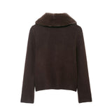 Autumn New Artificial Fur Effect Neck Knitted Coat 2142219