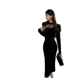 Hepburn Style Velvet Dress Rich Family Golden Sexy Lace Banquet Temperament Birthday Dress Little Black Dress Girl Autumn And Winter