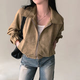 Korean Chic Autumn French Retro Collar Zipper Style Loose Long-Sleeved Short Jacket Jacket