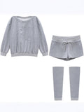 Lazy Gray Casual Sports Suit Women's Autumn 2026 New High-End Sleeve Shorts Two-Piece Set