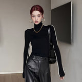 Warm-Colored High-Necked Long-Sleeved T-Shirt Women's Autumn And Winter Tights In The Bottom Shirt To Repair