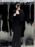 Autumn And Winter Lazy Wind Relaxation Knitted Three-Piece Set Of Women's New Medium And Long Knitted Open Shirt Sling Half-Body Set
