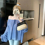 Lazy Shoulder-Wave Point With Shirts For Women's Summer Thin Loose Long-Sleeved Shirt Pure Want Niche