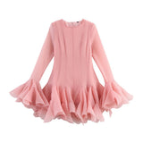 BSK&TRAF Women's Summer 2025 New French Vintage Style Style Laminated Lotus Leaf Punk Dress