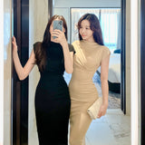 One-×Ö-Collarless Sleeveless Dress Temperament Slimy Long Dress South Korea Dongdaemun New Summer Bag Hip Dress Open Fork