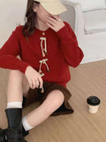 National Style Design Buckle Round Collar Knitted Jersey Women's Spring And Autumn New Fashion Loose Leisure Sweater