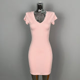 8 Color Optional] V-Neck U-Neck Short-Sleeved Dress Tight Body Thin-Handed-Butled To Show Body Pure Desire Short Skirt