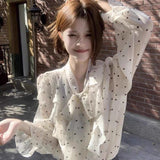 2025 French Lotus Edges Wave Dot Shirt Women Autumn Design Strap Loose Chic Top Elegant High Sense