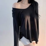 Spring New Thin V-Neck White Long-Sleeved Bottom Shirt Sun Protection Shirt Open Fork Slim Top Female Outside South Korea