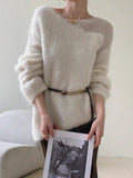 French Half-Empty Sweater Female Korean Version Design Sense Lazy Relaxed Long-Sleeved Knitted Shirt 2026