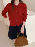 Single Row Multi-Buckle French POLO Collar Knitted Cardigan Sweater Retro Lazy Casual Free Knitted Coat