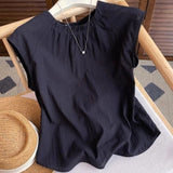 French Retro Black Chiffon Shirt Women 2025 New Design Sense Relaxed Leisure Small Flying Sleeve Top Thin Sleeveless