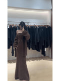 Autumn And Winter New Lazy Wind Loose Long Open Qiu Sweater With Medium Long Skirt Three-Piece Set Of Women