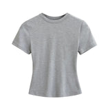 Hottie Tight Foundation Round-Neck Short-Sleeved T-Shirt For Girls Summer Solid Color Bhise Slim Top