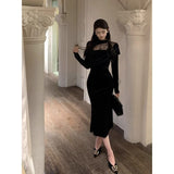 Hepburn Style Velvet Dress Rich Family Golden Sexy Lace Banquet Temperament Birthday Dress Little Black Dress Girl Autumn And Winter