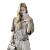 Swinging Short-Sleeved T-Shirt Women's Summer Loose High-End Feeling Han Si Temperament Five-Point Sleeve
