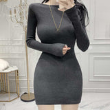 New Two-In-Two-Swear Oblique Shoulder Dress A Word-Word Bag Hip Skirt Short Skirt Tight-Nender Sleeve Bottom Dress Autumn Winter South Korea