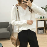 Autumn V-Neck Knitted Shirt Women's Autumn New Large-Size Loose Thin Coat Solid Color With Knitted Bottom Sweater
