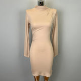 South Korea Autumn And Winter New Temperament Half-High Collar Tight Body Folding And Wrinkled Waist High Waist To Hit The Bottom Dress Tide