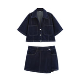 Spring New Pocket-Dressed Denim Shirt 7484064 Double Skirt 7484062