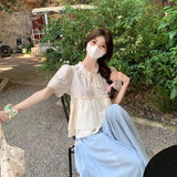 Wood Ear Loose Age-Down Doll Shirt Top Summer New Women's Han Sweet Lace With Bubble Sleeve Shirt Tide