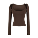 Sexy Hottie Word Open Shoulder Long-Sleeved T-Shirt Girl Autumn New Pure Style Slimming Bottom Top Woman