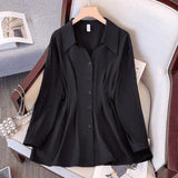 Large Size Thin Belly Cover Long Sleeve Shirt Women's Dress Collar In The Spring And Autumn Long Fat Sister Shirt Fat Big Size Women's Clothing