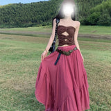 2026 Dopamine Atmosphere Feel Small Vest Korean Version Pure Holiday Style Wearing Hollow Smear Bosom Hottie Design Top